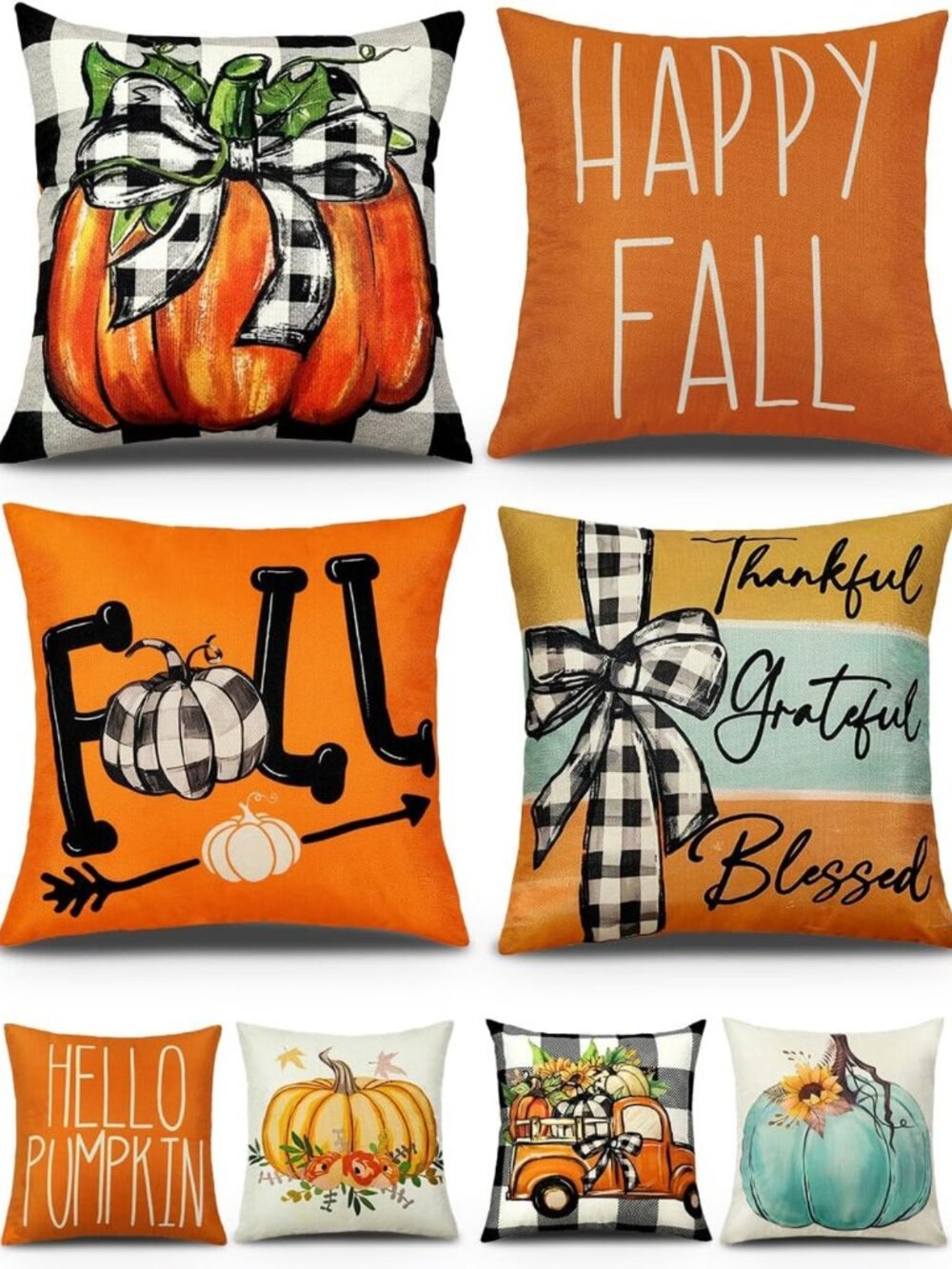 Cozy Fall Pillow Covers 18x18 - Set of 4, Double-Sided Print for Autumn Decor